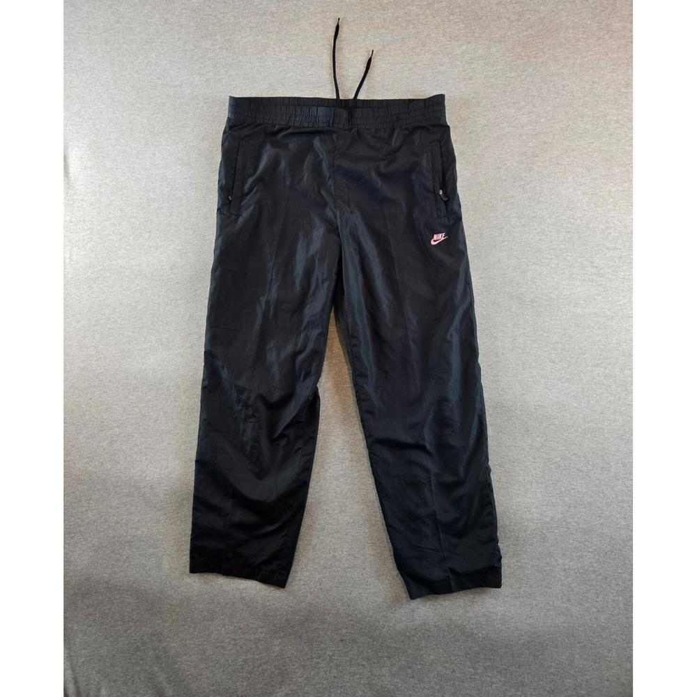 Vintage‎ Nike Track Pants Mens XL Black Y2K Baggy Wind Mesh Lined Pink Swoosh